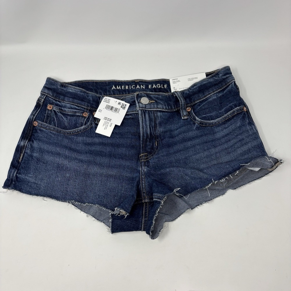 American Eagle Super Low Rise Perfect Shortie Denim Shorts Stretch Size 6 NWT